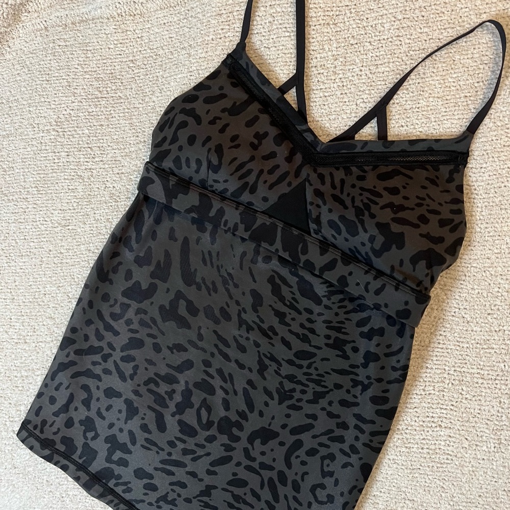 NOT FOR SALE Lululemon Black/Gray Mesh Cheetah Print Spaghetti Strap Bra Top